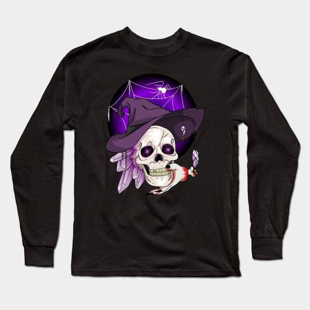 Witchy Crystal Skull Long Sleeve T-Shirt by Trendy Black Sheep